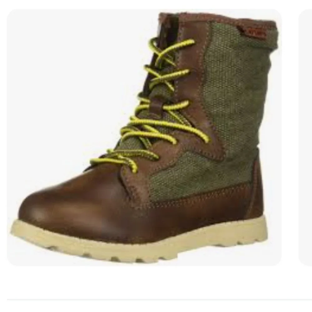 Carter’s Toddler Boys Lace-Up Boots Brown/Olive Size 6 Side Zip EUC
